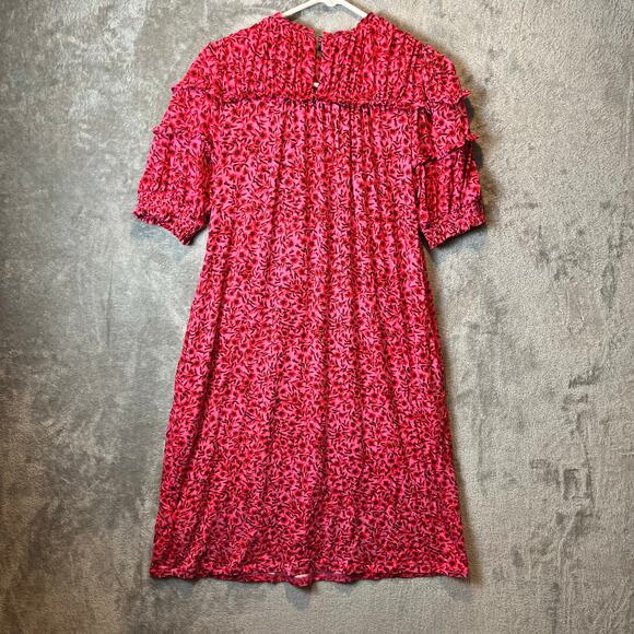 Boden Pink & Red Yoke Detail Belted Jersey Mini Dress Women’s Size 6 Tall - Picture 4 of 7